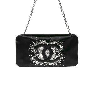 Chanel Black Satin Crystal CC Clutch‎ Chain Shoulder Bag